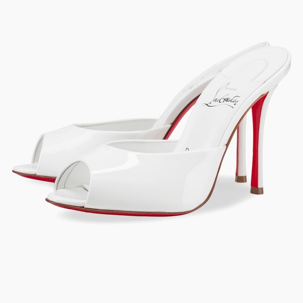 Never Worn!  CHRISTIAN LOUBOUTIN Me Dolly Patent Leather White Mule Sandal